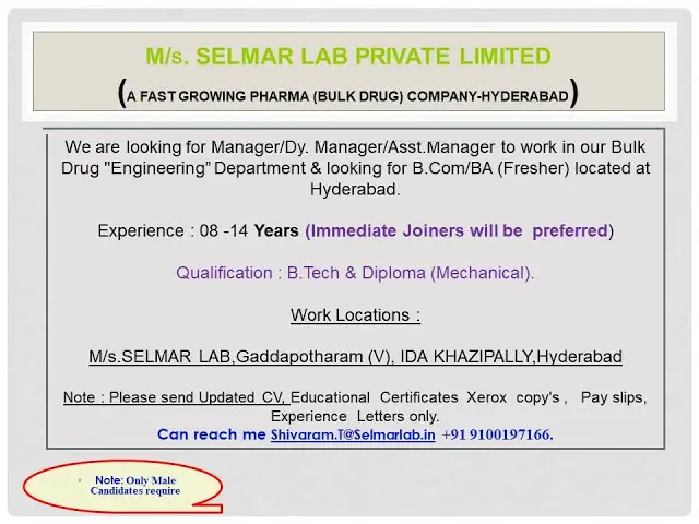 Selmar Lab Pvt Ltd Immediate Job Openings For Freshers Experience Engineering Quality Control Apply Now Pharmaceutical Guidance