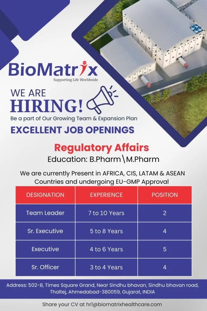BioMatrix Job Opening for Regulatory Affairs -