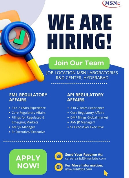 MSN Laboratories Pvt. Ltd-Openings For Regulatory Affairs-API ...