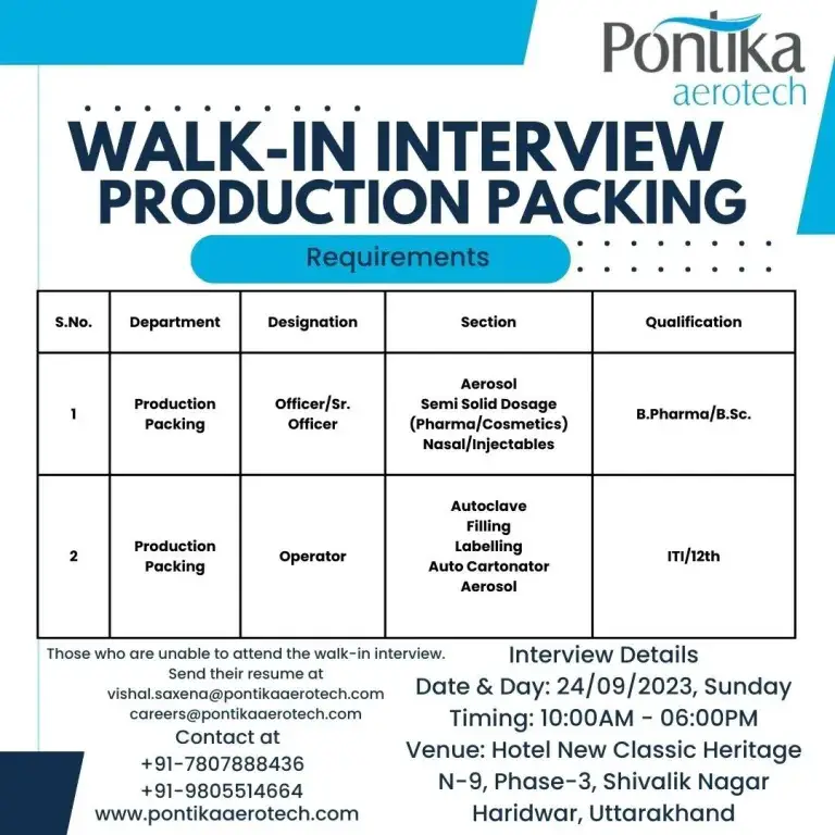 Pontika Aerotech Limited – Walk-In Interview