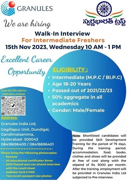 Granules India Pvt. Limited- Walk-In Interview