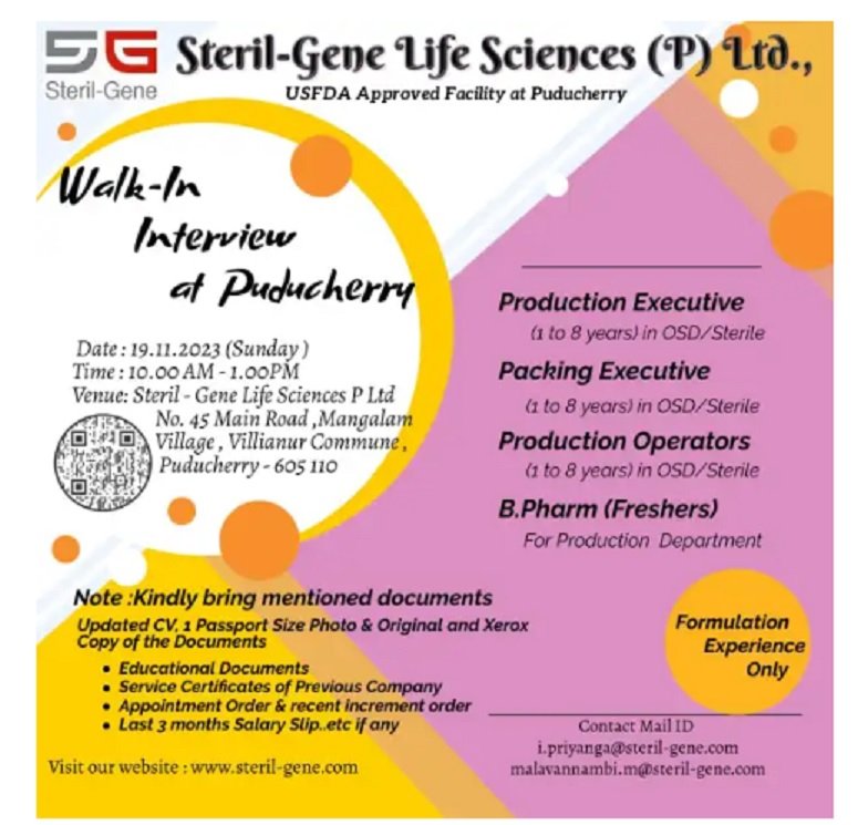 Steril-Gene Life Sciences - Walk-In-Interview
