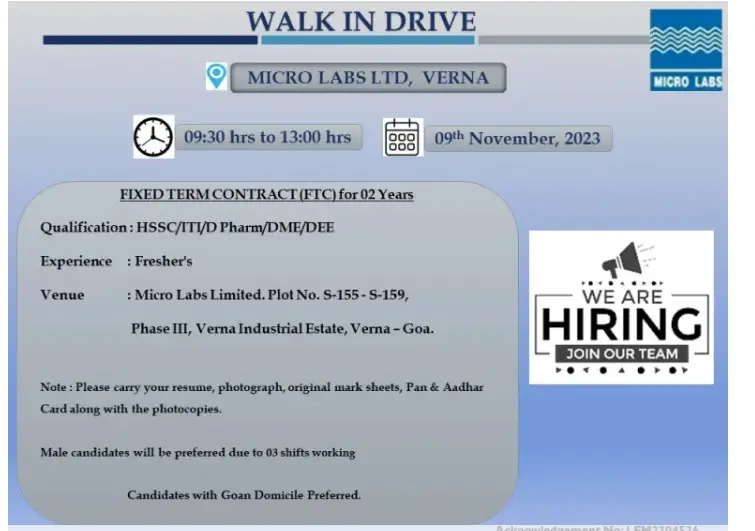 Micro Lab Limited-Walk-In Interview