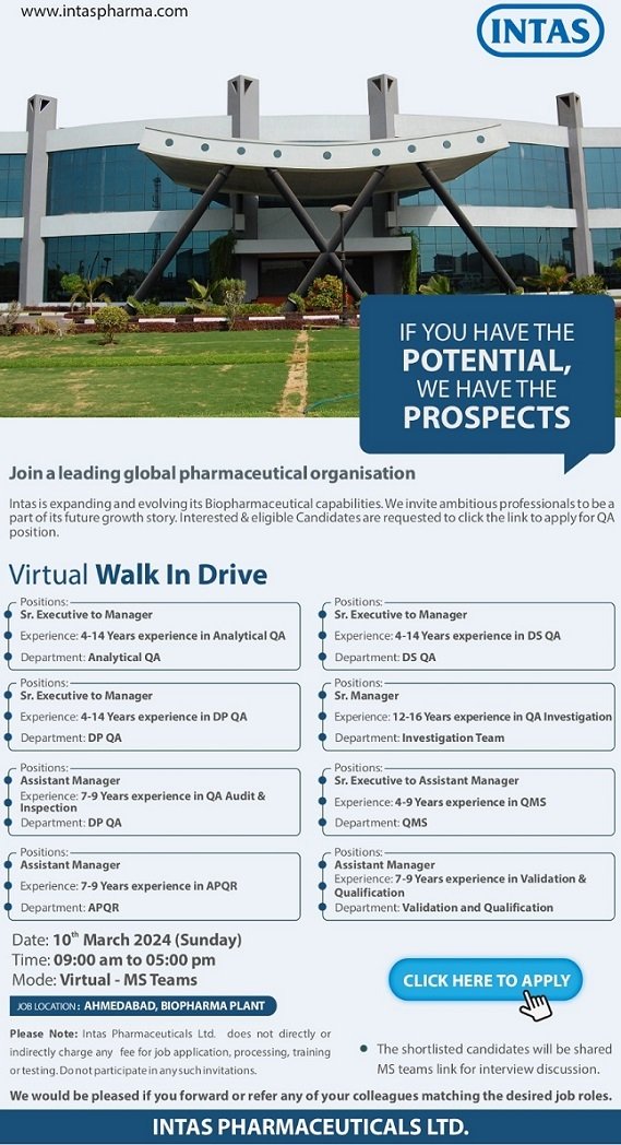 Intas Pharmaceuticals Ltd-Virtual Walk-In Drive