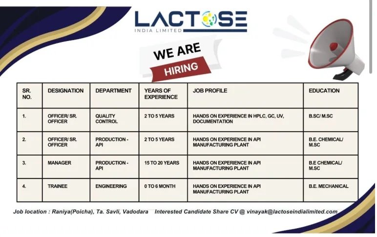 Lactose (India) Ltd- Hiring
