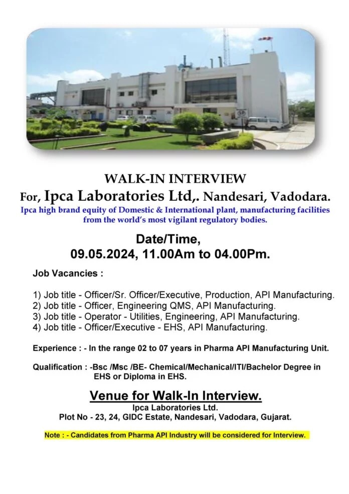 IPCA Laboratories -walk-in interviews