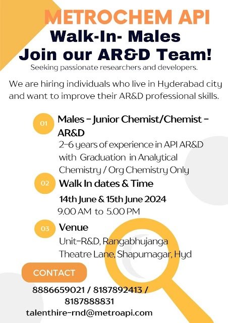 METROCHEM API -Walk In Interview