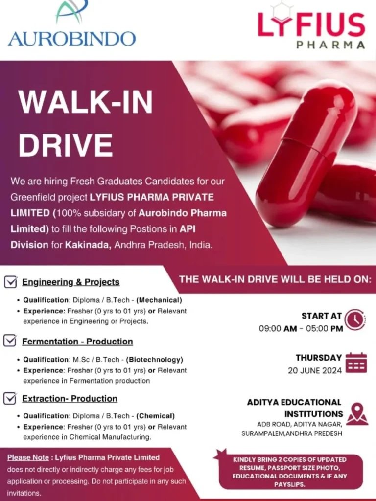 Aurobindo Pharma- Walk-in