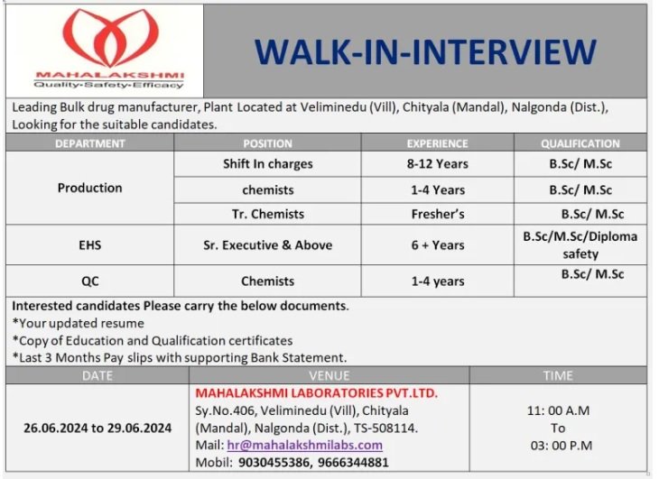 Mahalakshmi Labs Pvt. Ltd- Interviews