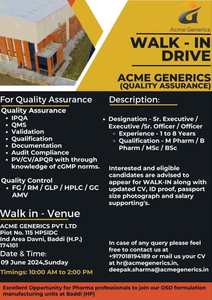 Acme Generics Pvt. Ltd -Interview