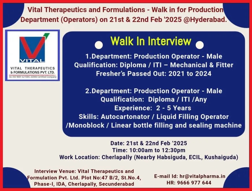 Vital Therapeutics and Formulations - Walk in