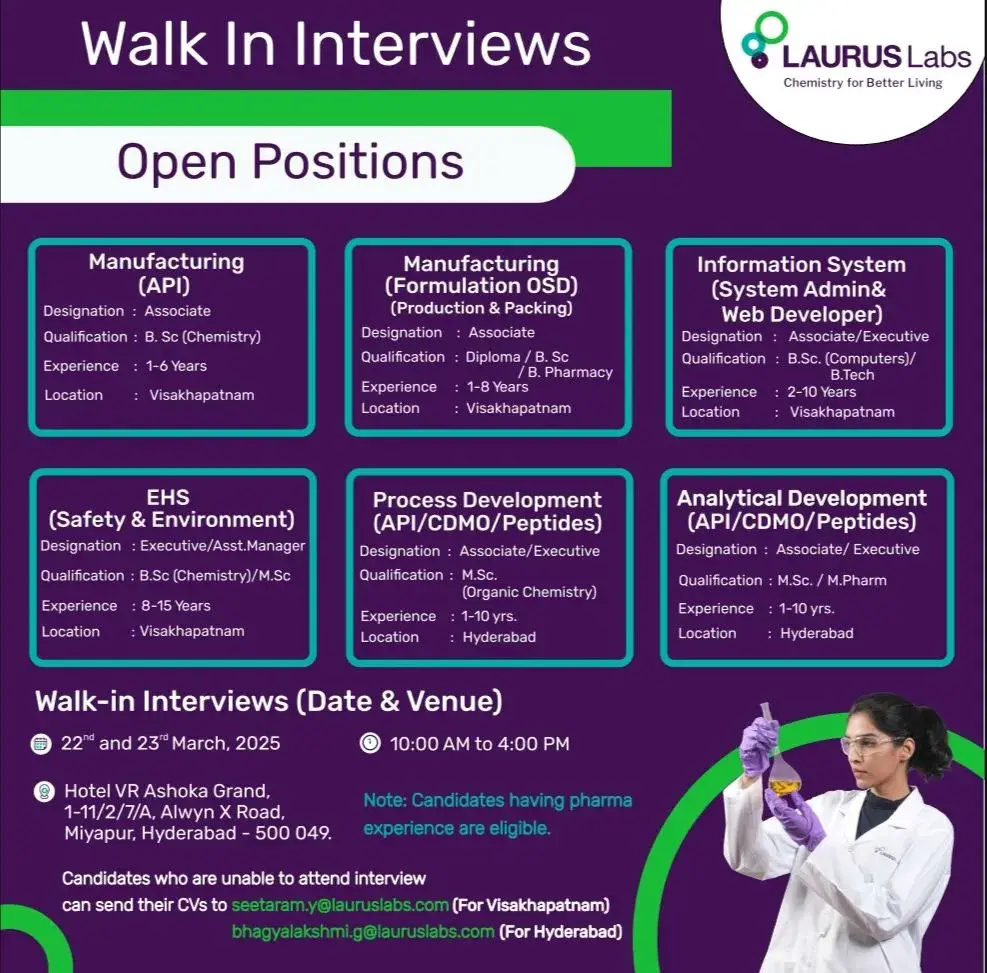 Laurus Labs -Walk-In Interview