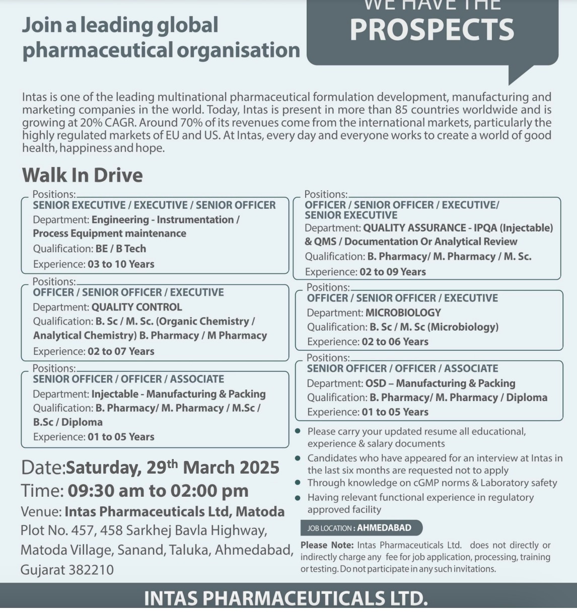 Intas- Pharma Walk In Drive