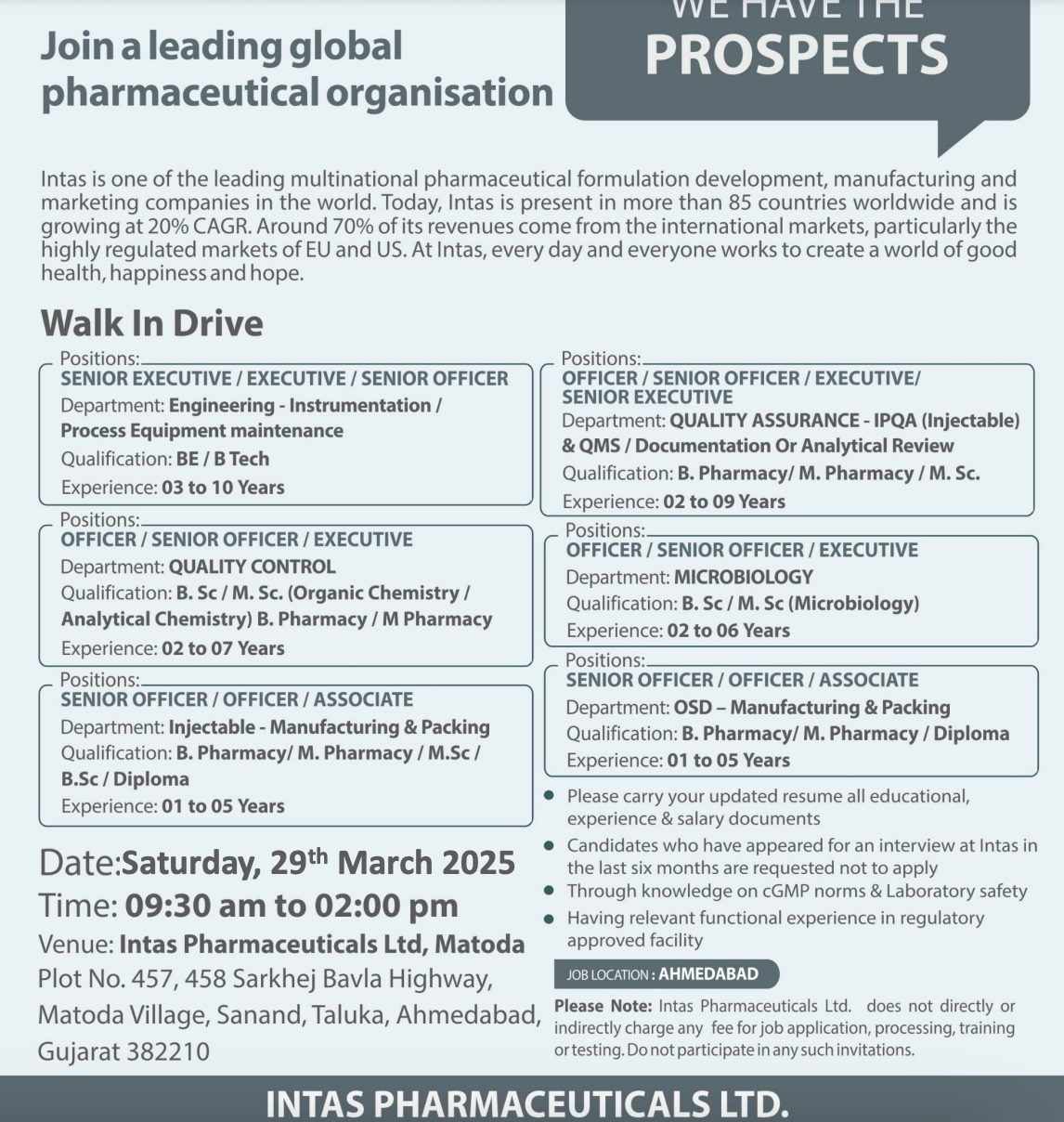 Intas Pharma -Walk In Drive