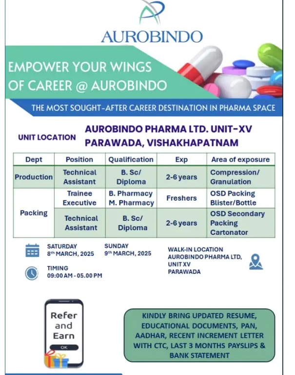 Aurobindo Pharma Limited-Walk-In Interview