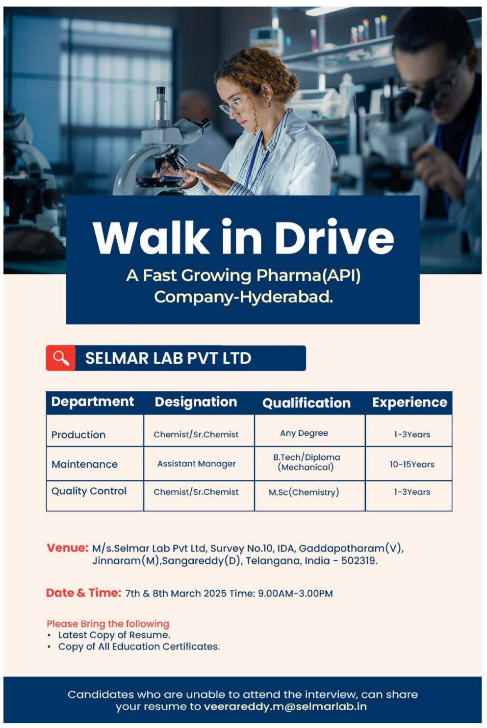 Selmar Laboratories- Walk In Drive