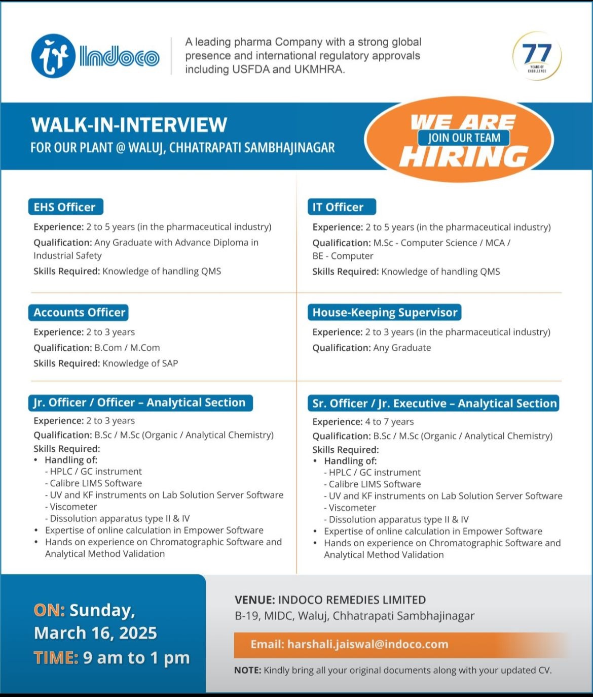 Indoco- Walk In Interview