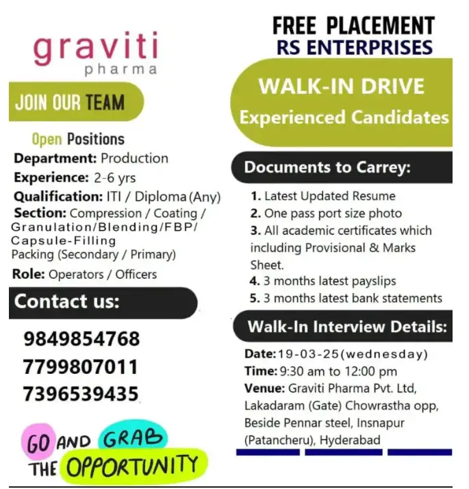 graviti pharma-WALK-IN DRIVE on 19-03-25