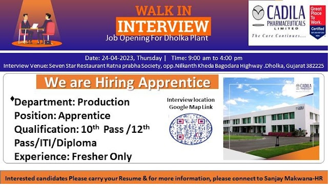 Cadila Pharma- Walk In Interview