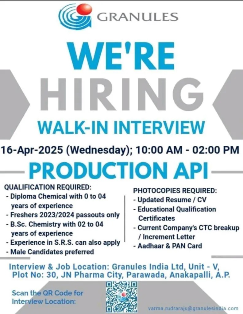 Granules India- Walk-In Interview