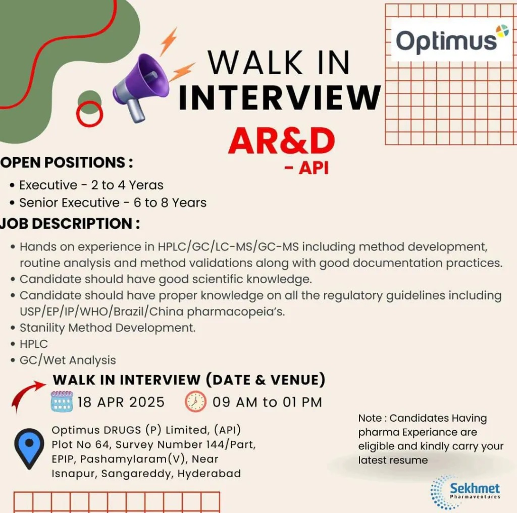 Optimus Pharma-Walk-In Interview