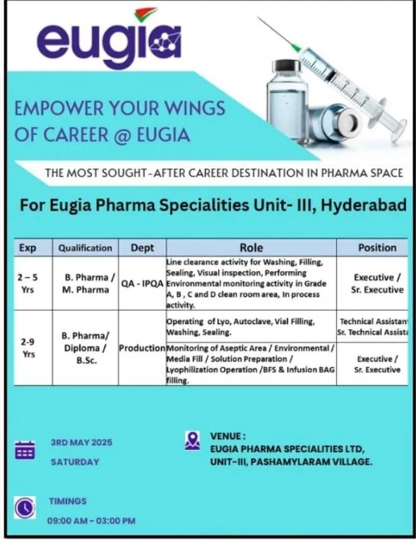 Eugia Pharma-Walk In Interviews