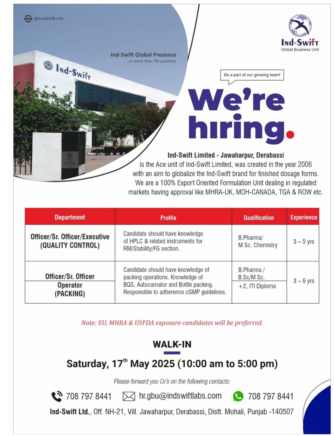 Ind-Swift Ltd.-Walk-In Interview