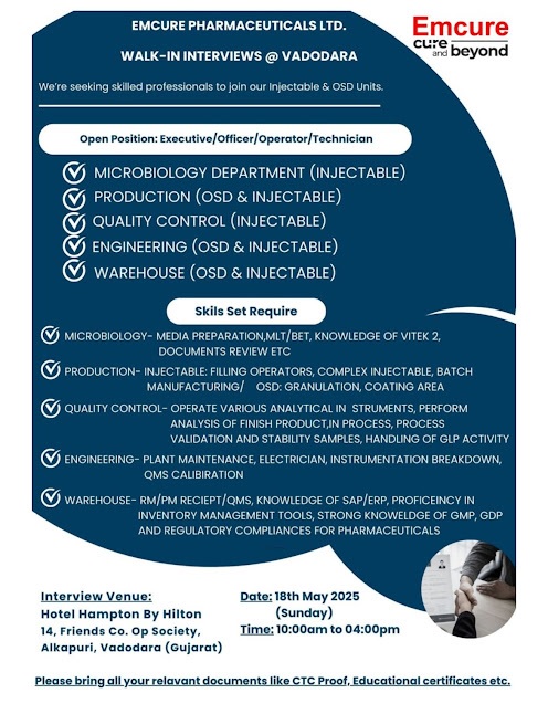 Emcure Pharma- Walk In Interview