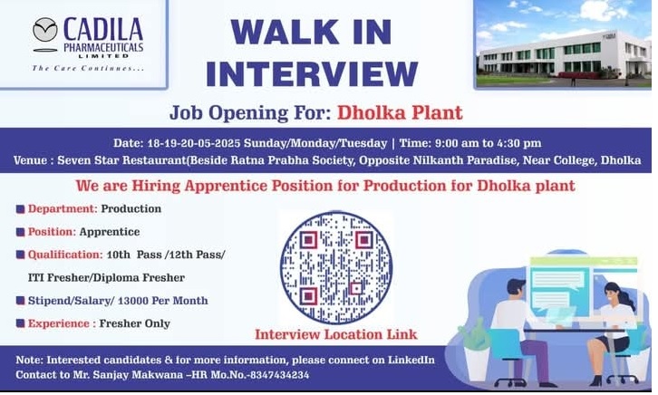 Cadila Pharma- Walk In Interview