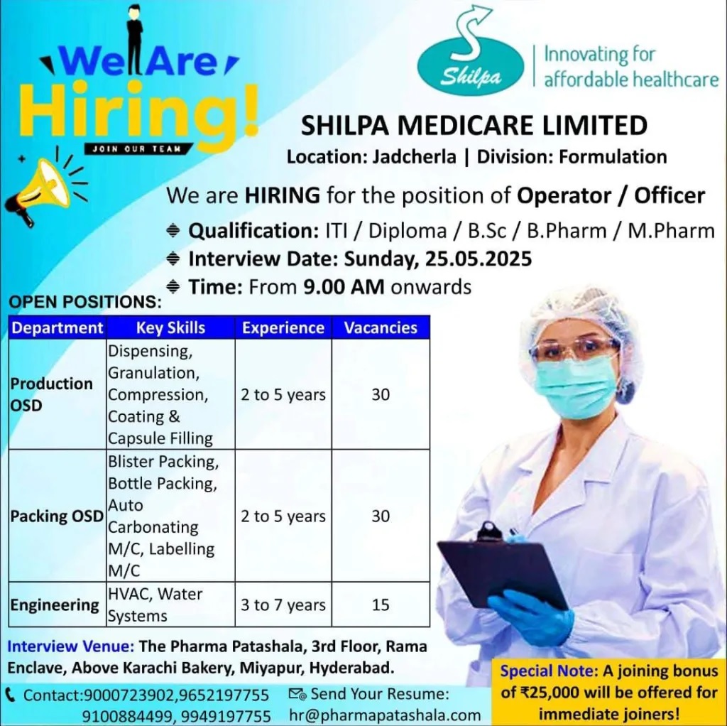 Shilpa Medicare- Walk-In Interview