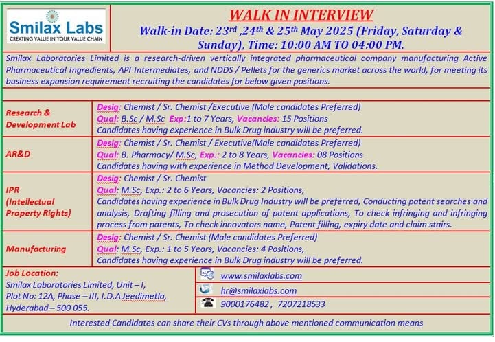 Smilax Labs-WALK IN INTERVIEW