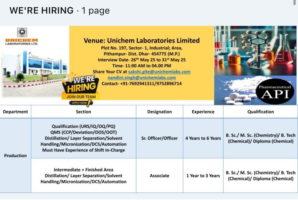 Unichem Laboratories- Walk in
