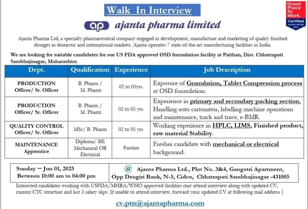 Ajanta Pharma-Walk-In