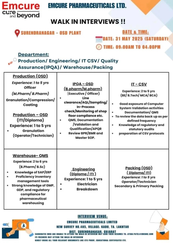 Emcure Pharmaceuticals- Walk-In Drive