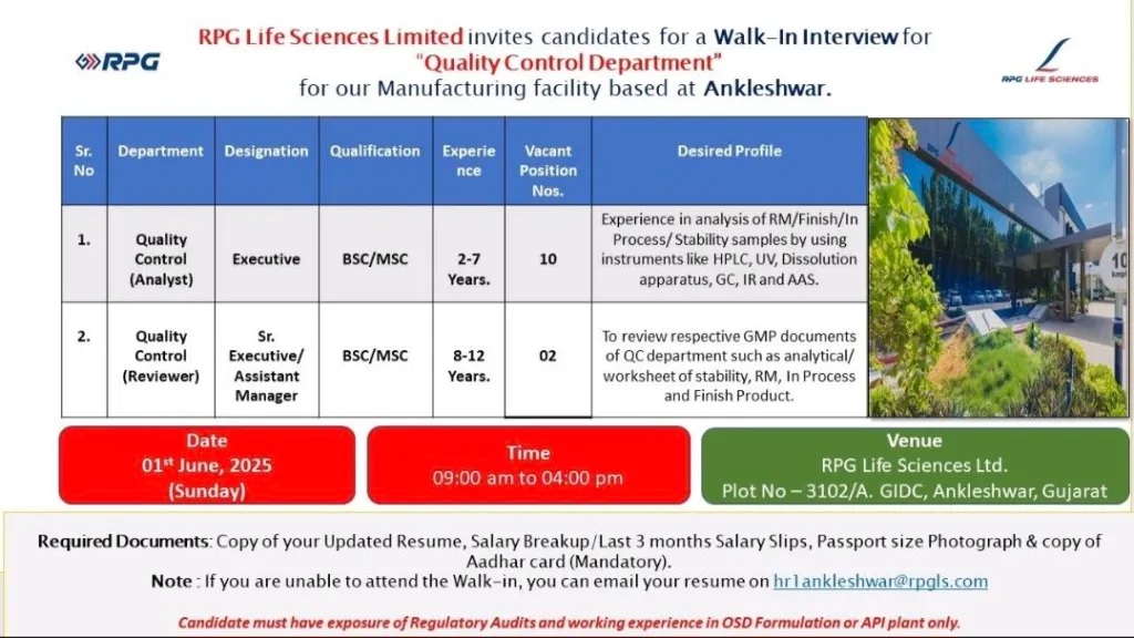 RPG Life Sciences-Walk-In Interview