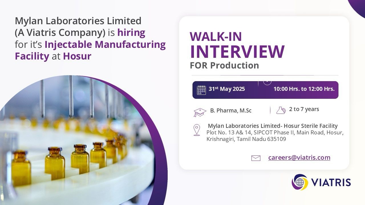 Mylan Laboratory- Walk In Interview