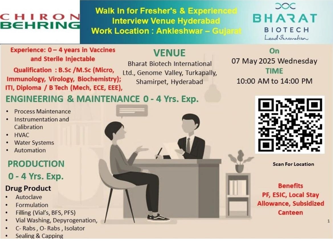 Bharat Biotech- Walk In Interview