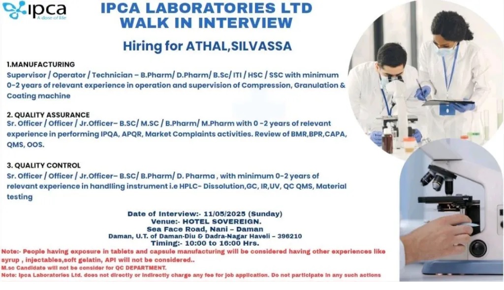 IPCA Laboratories Ltd- Walk-In Interview