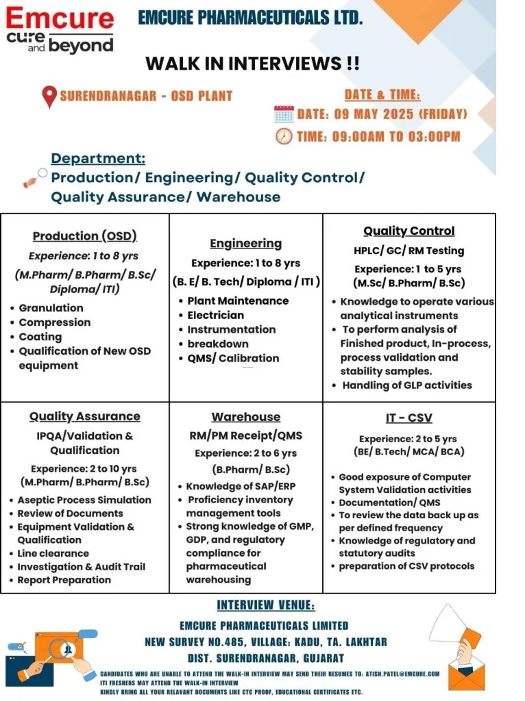 Emcure-Walk-In Interview