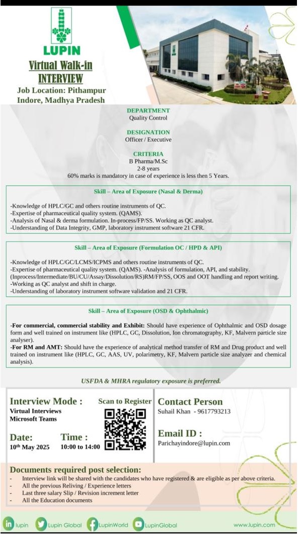 LUPIN- Virtual Walk-in INTERVIEW