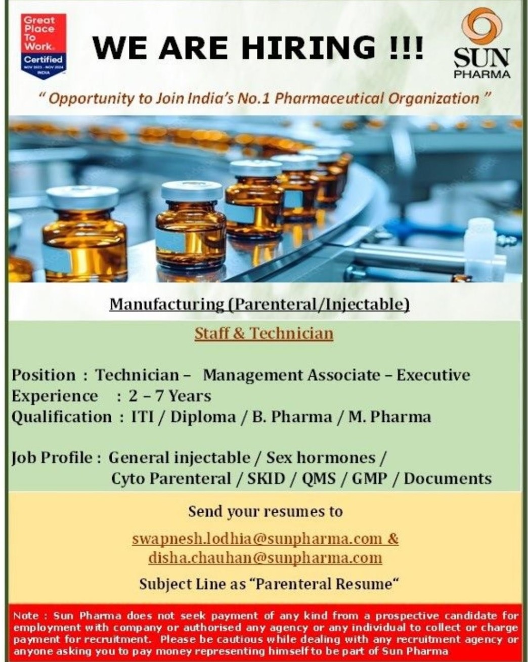 Sun Pharma- Hiring