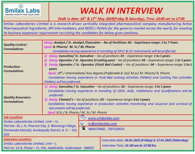 Smilax Labs-WALK IN INTERVIEW