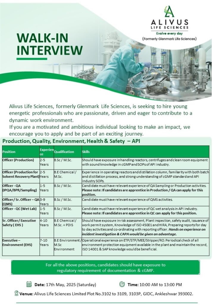 Alivus Life sciences- Walk in interview 