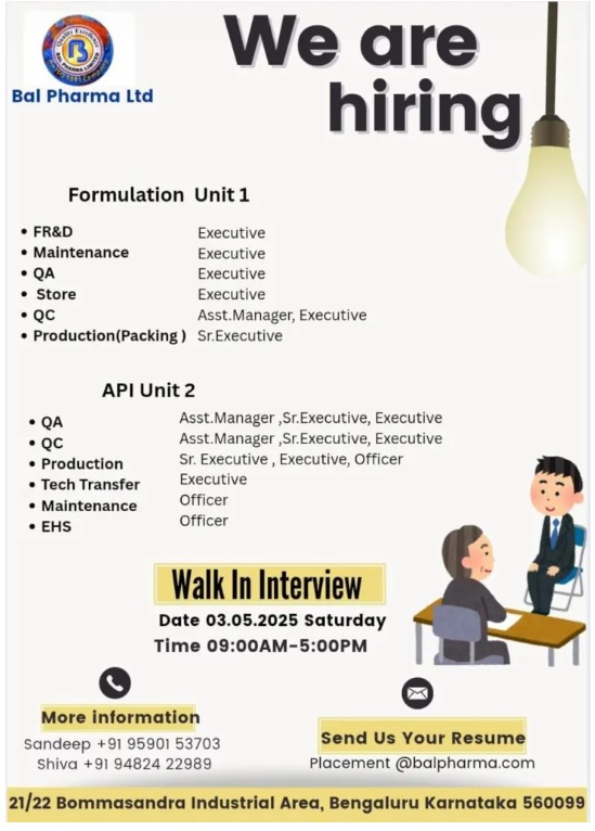 Bal Pharma Ltd - Walk-In Interviews