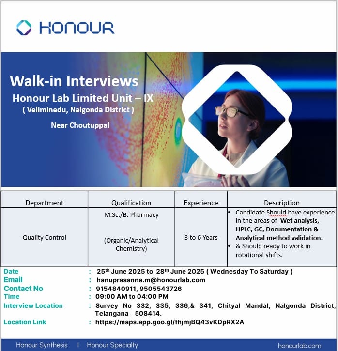 Honour Lab Limited-Walk-in Interviews