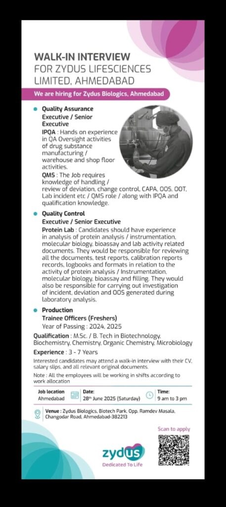 Zydus- Walk in interview