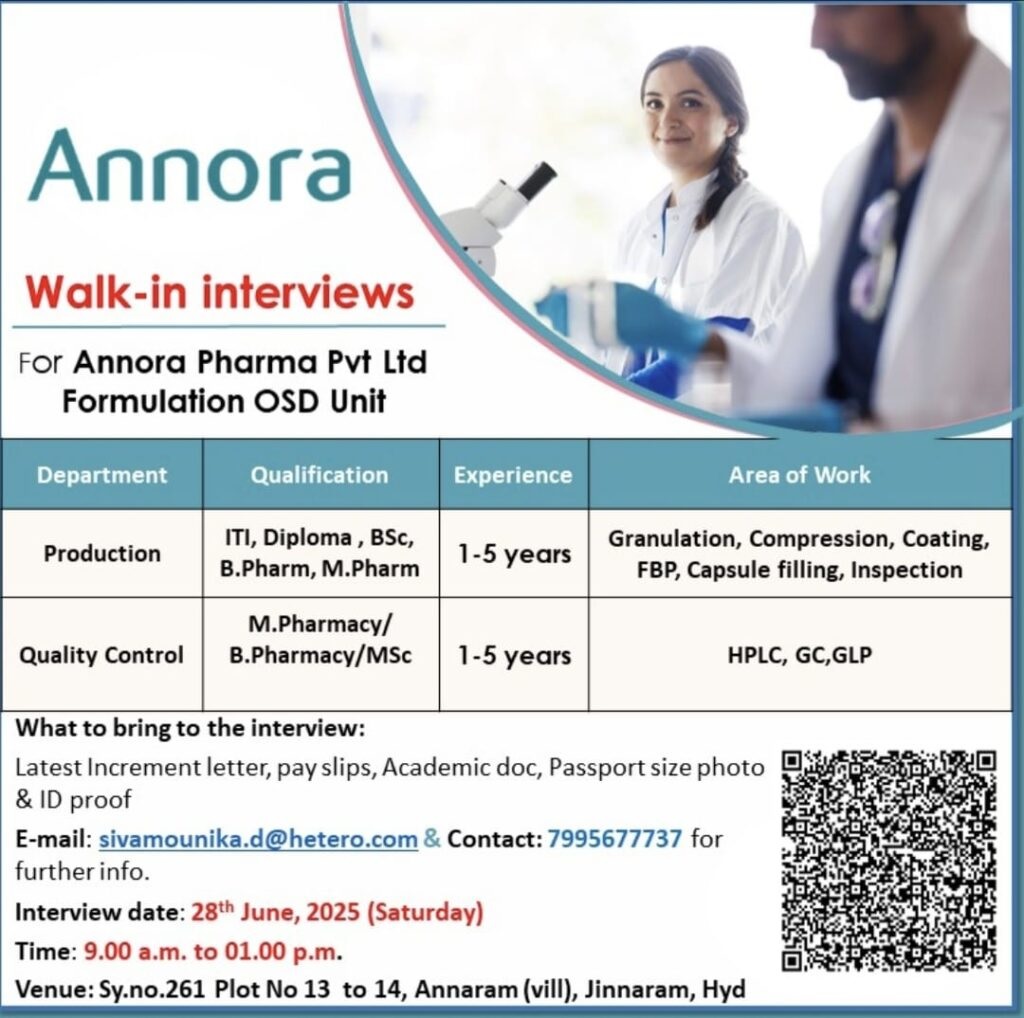 Annora Pharma- Walk-in Interview