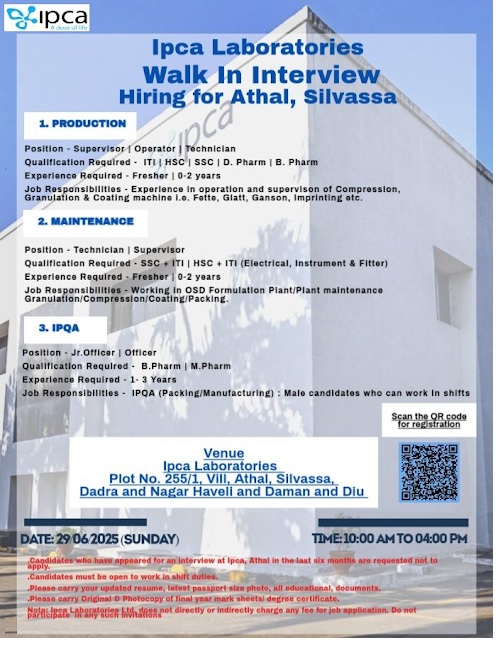 Ipca Laboratories Walk In Interview