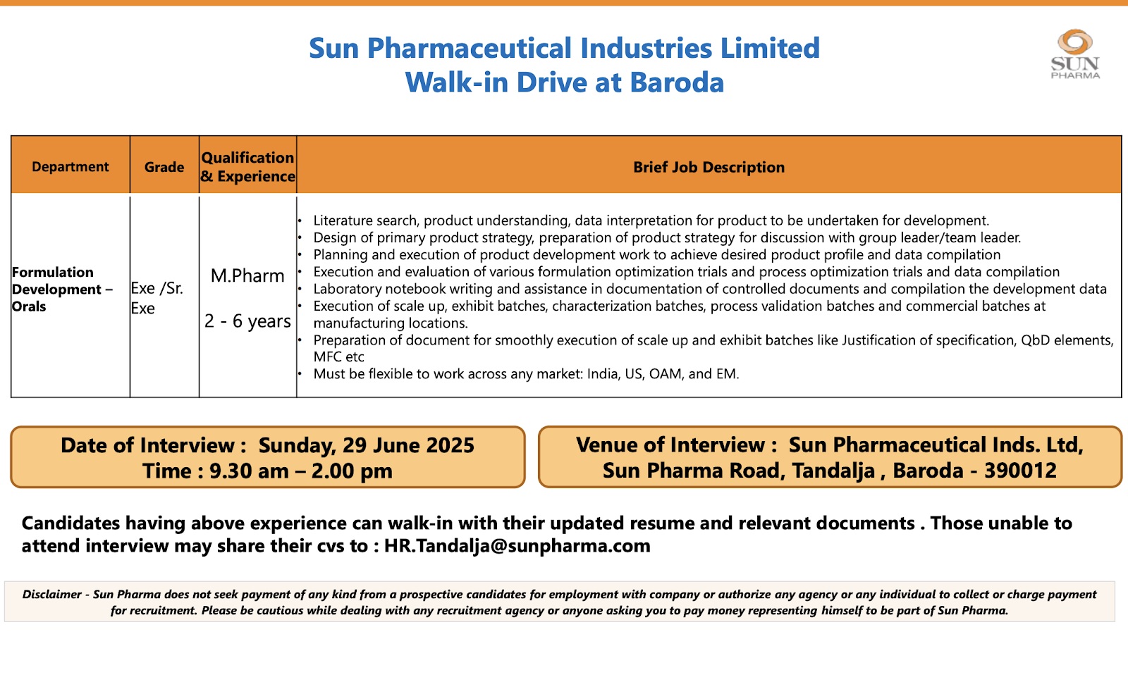 Sun Pharmaceutical Industries-Walk-in Drive 