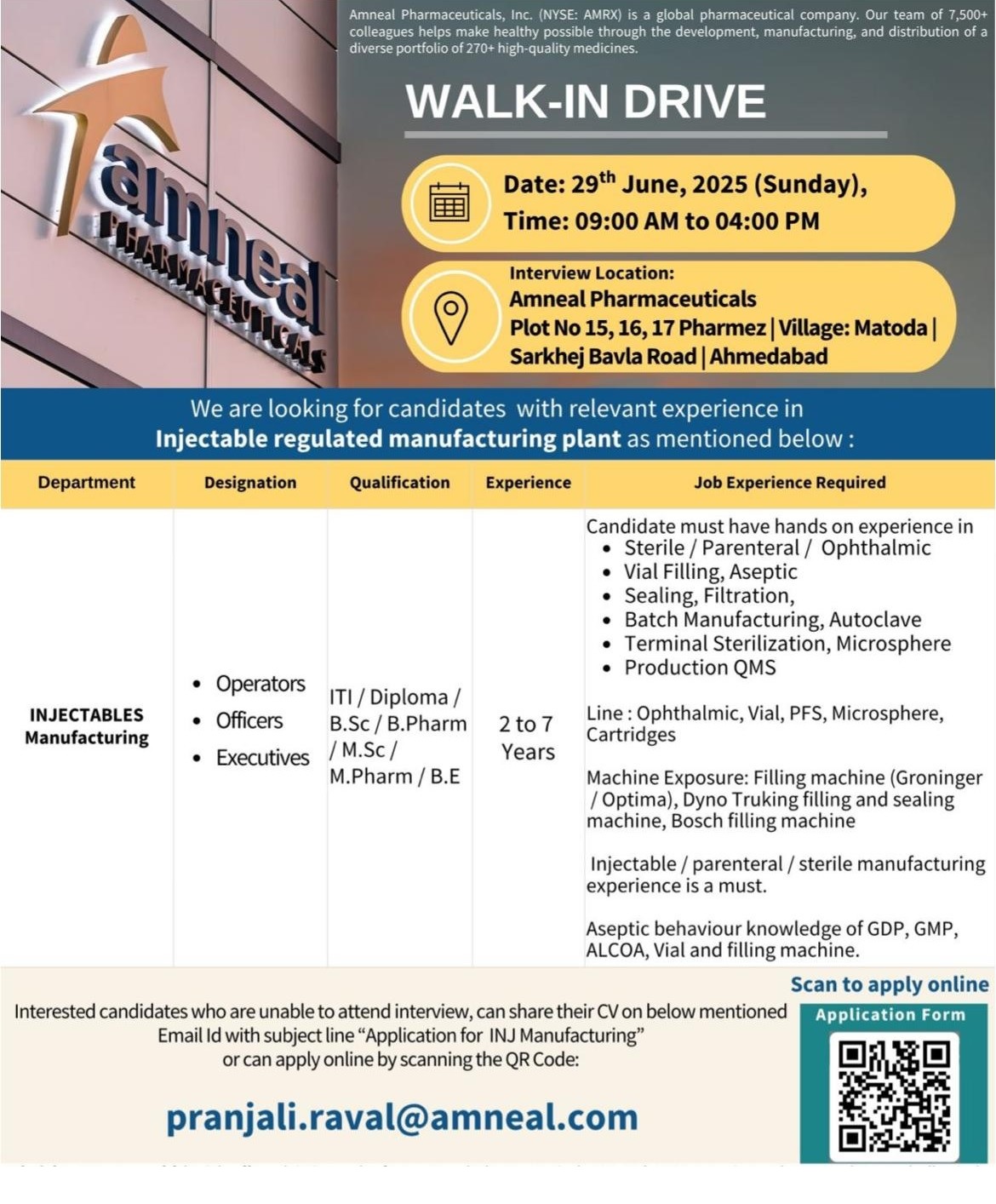 Amneal -Walk-In Interview